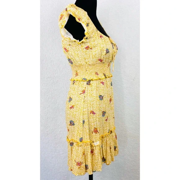 ALL IN FAVOR • Yellow Floral Ruffle Mini Dress, XS - Picture 4 of 16